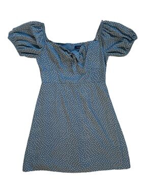 Blue Polka Dot Puff-Sleeve Mini Dress